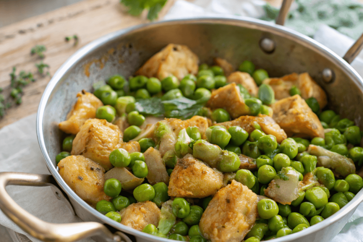 Bocconcini di pollo con piselli