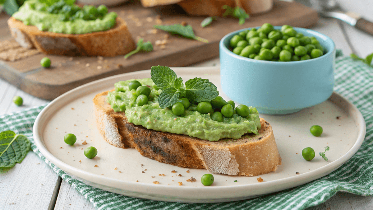 Crostini con hummus di piselli freschi e menta