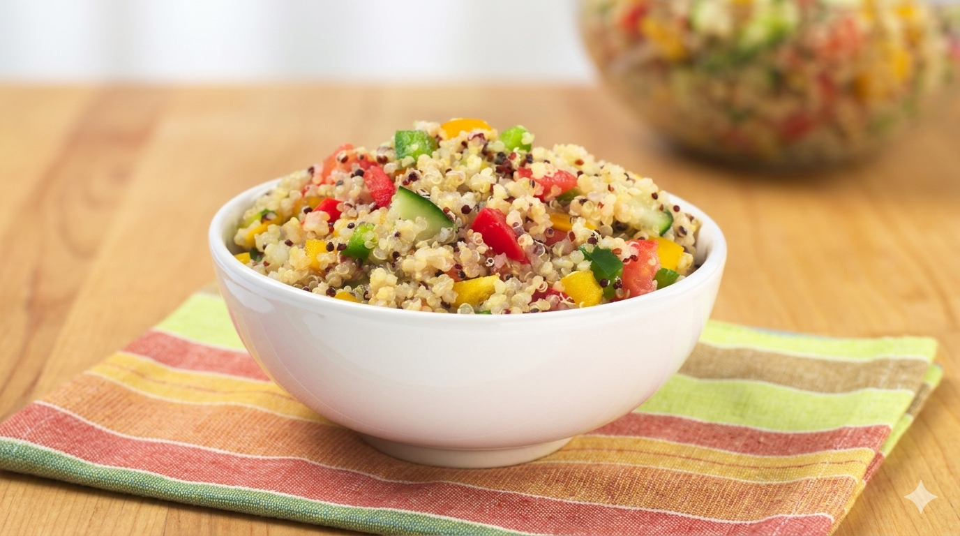 Bowl di quinoa con hummus e verdure