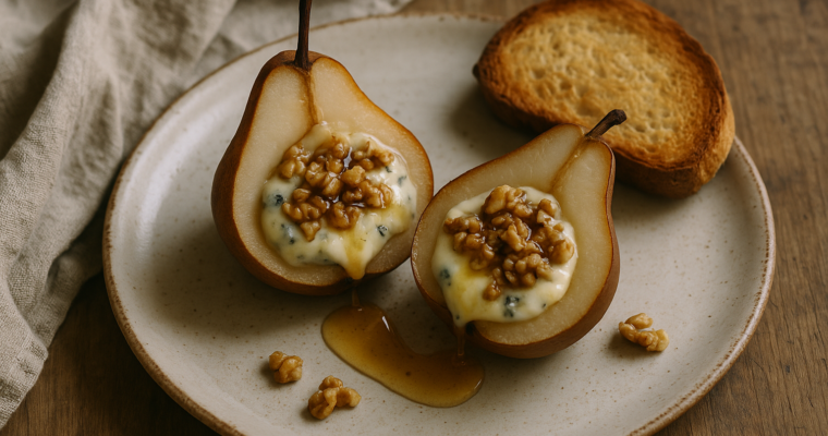 Pere al forno con gorgonzola e noci: l’antipasto che si prepara in anticipo