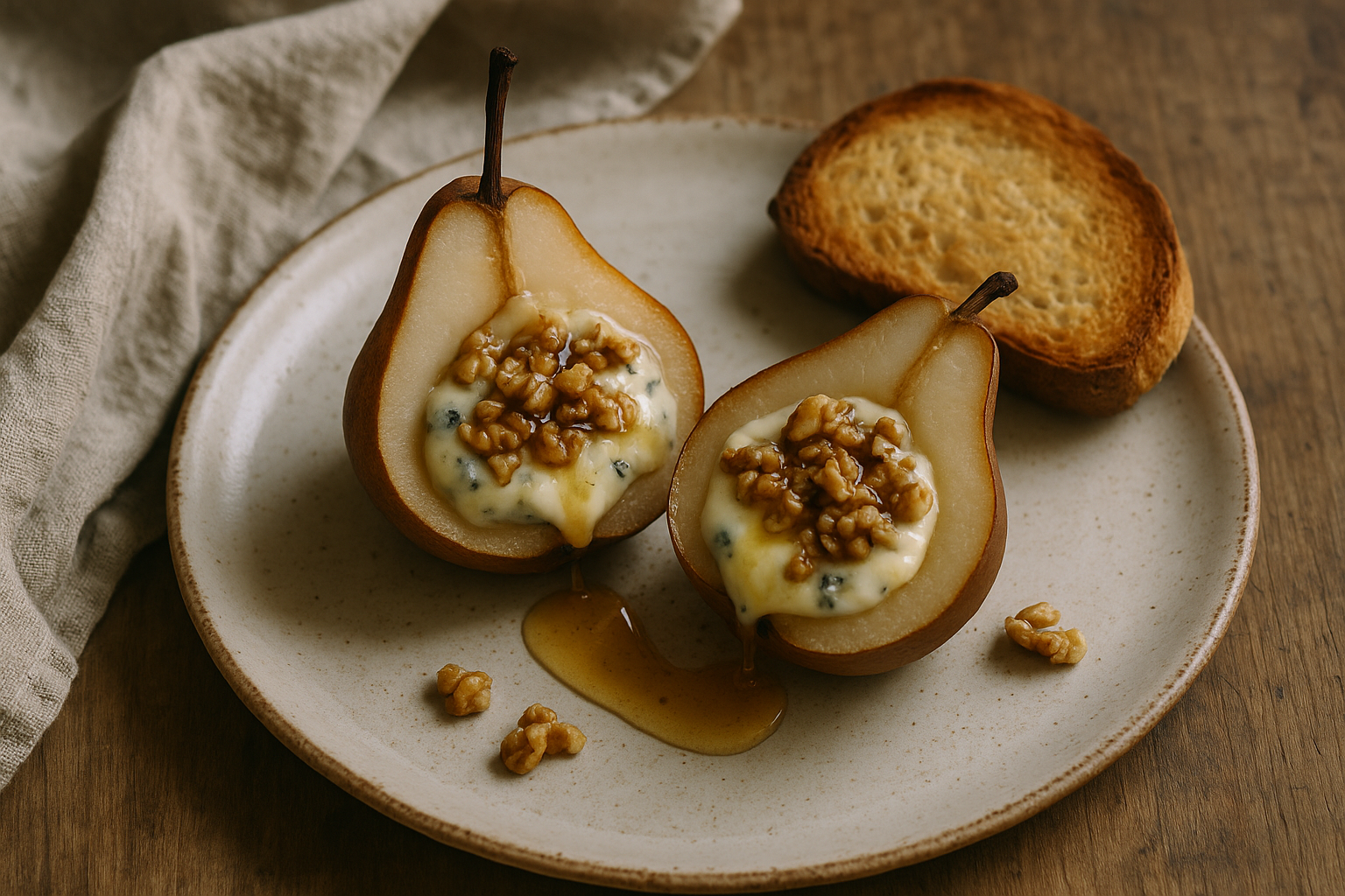 Pere al forno con gorgonzola e noci: l’antipasto che si prepara in anticipo