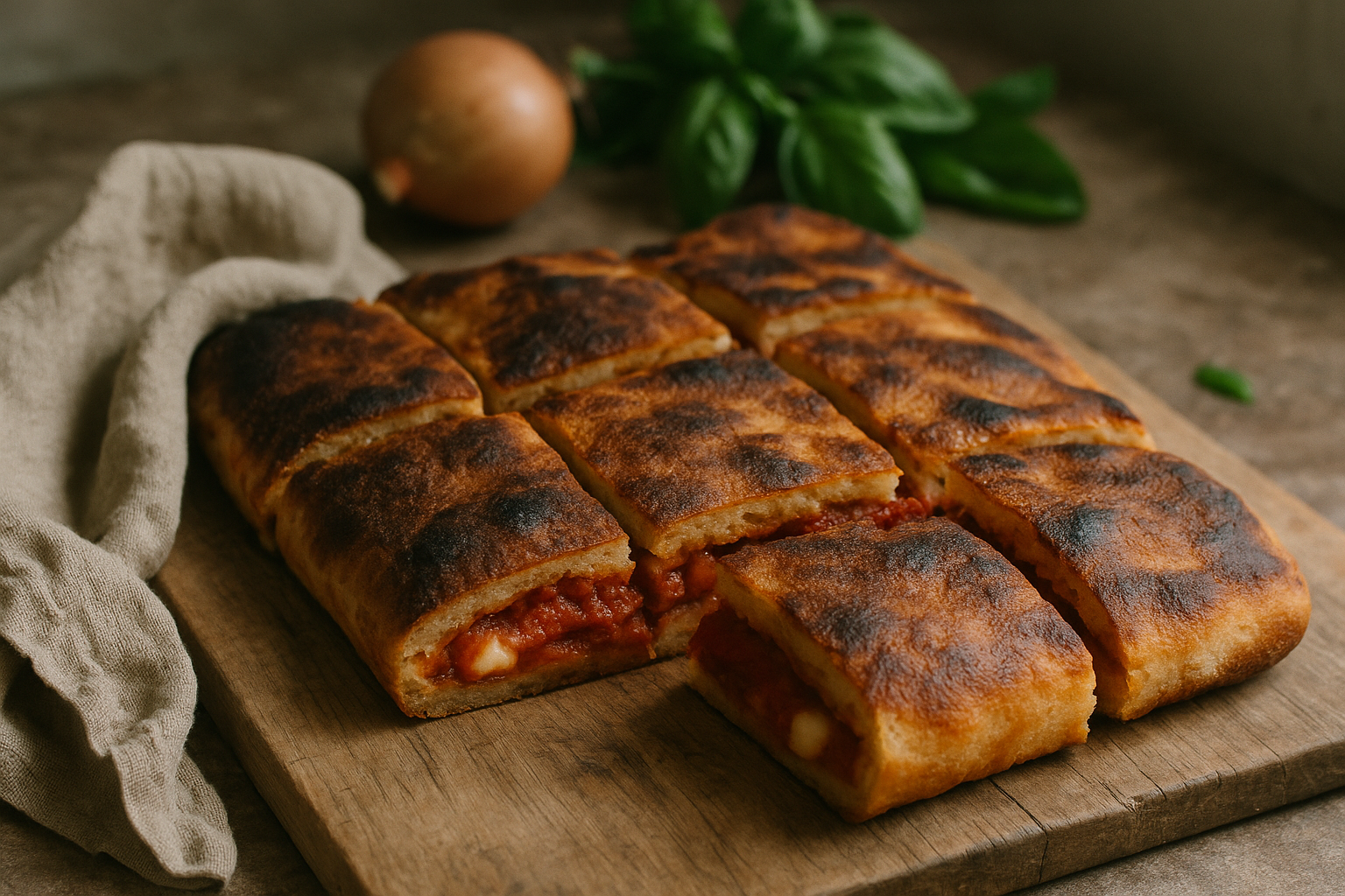 Scaccia ragusana con pomodoro e caciocavallo